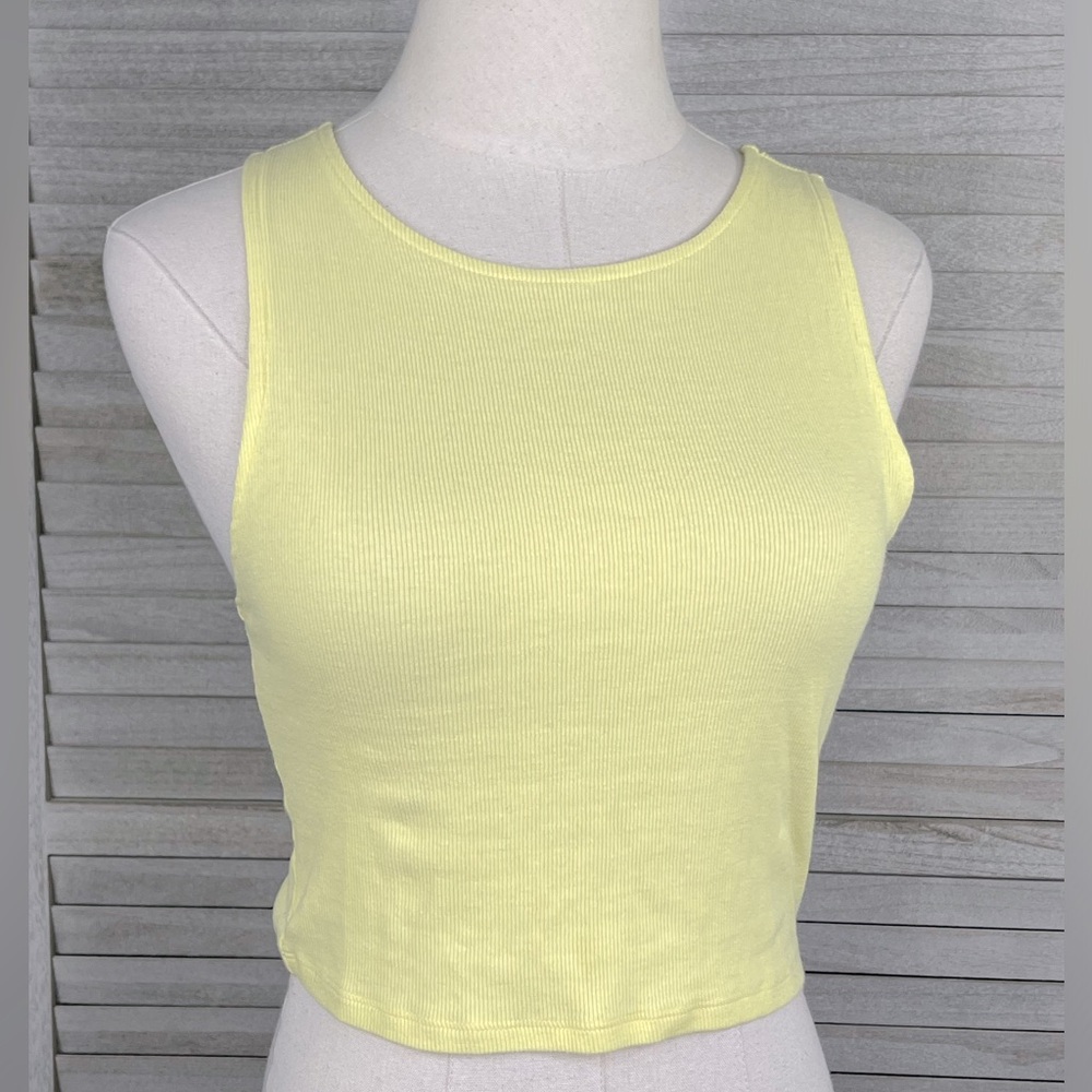 PACSUN Cropped Ribbed Tank Top Yellow-Medium